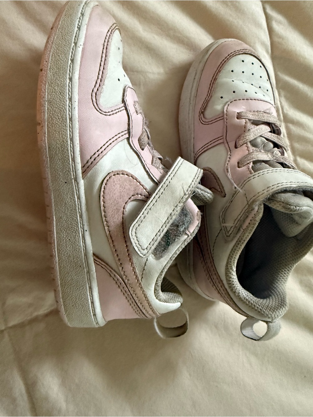 Nike Kids White and Light Pink Velcro Sneakers